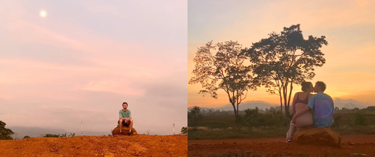 Sitting between the Moon and the Sun at dusk with my family.